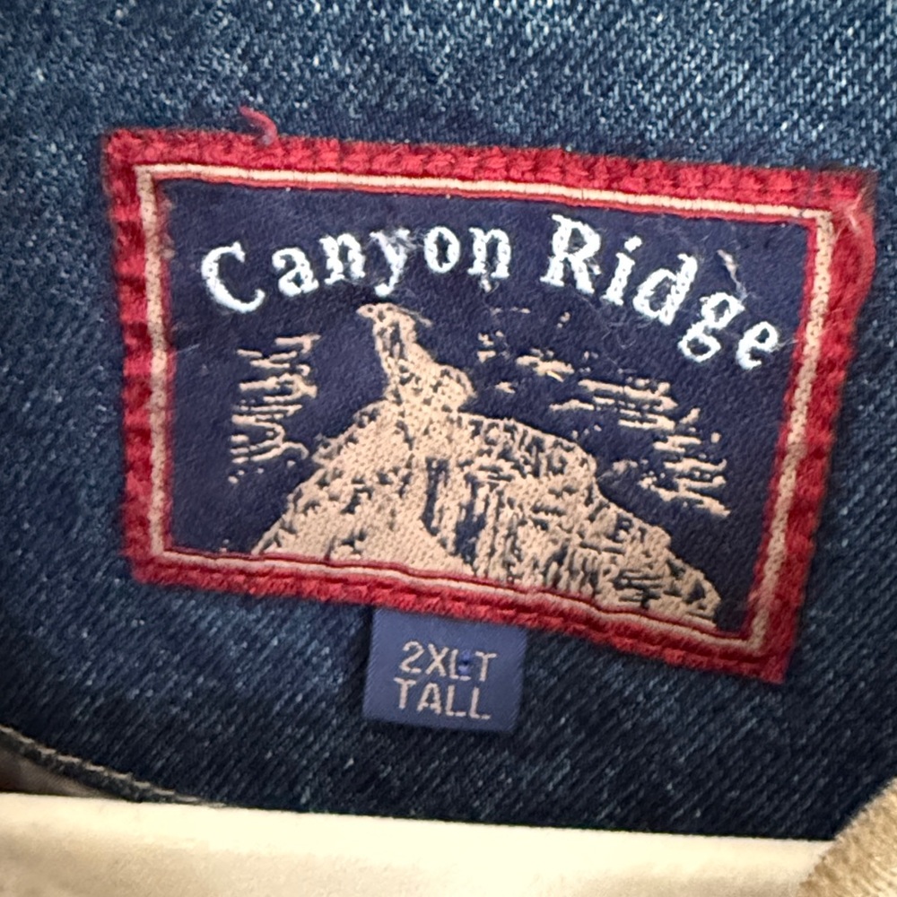 Vintage Canyon Ridge Denim and Khaki Two-Tone Varsity Bomber Jacket 2XL Tall - Picture 2 of 12